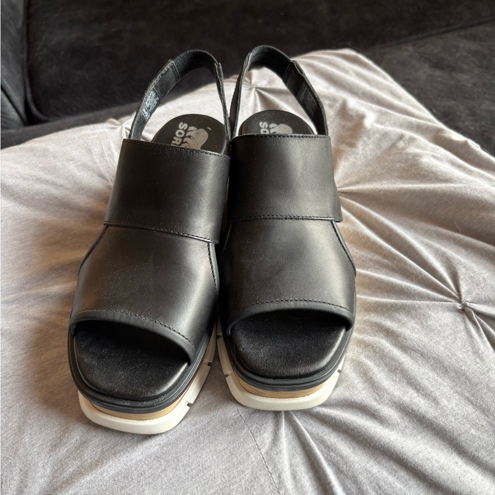 Sorel Black Leather Slingback Sandals